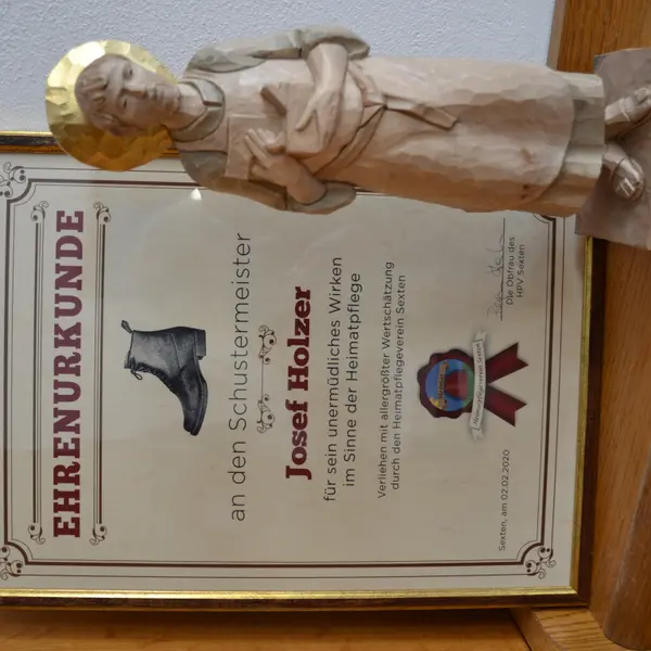 2020 Ehrenurkunde für unseren Schustermeister Josef Holzer